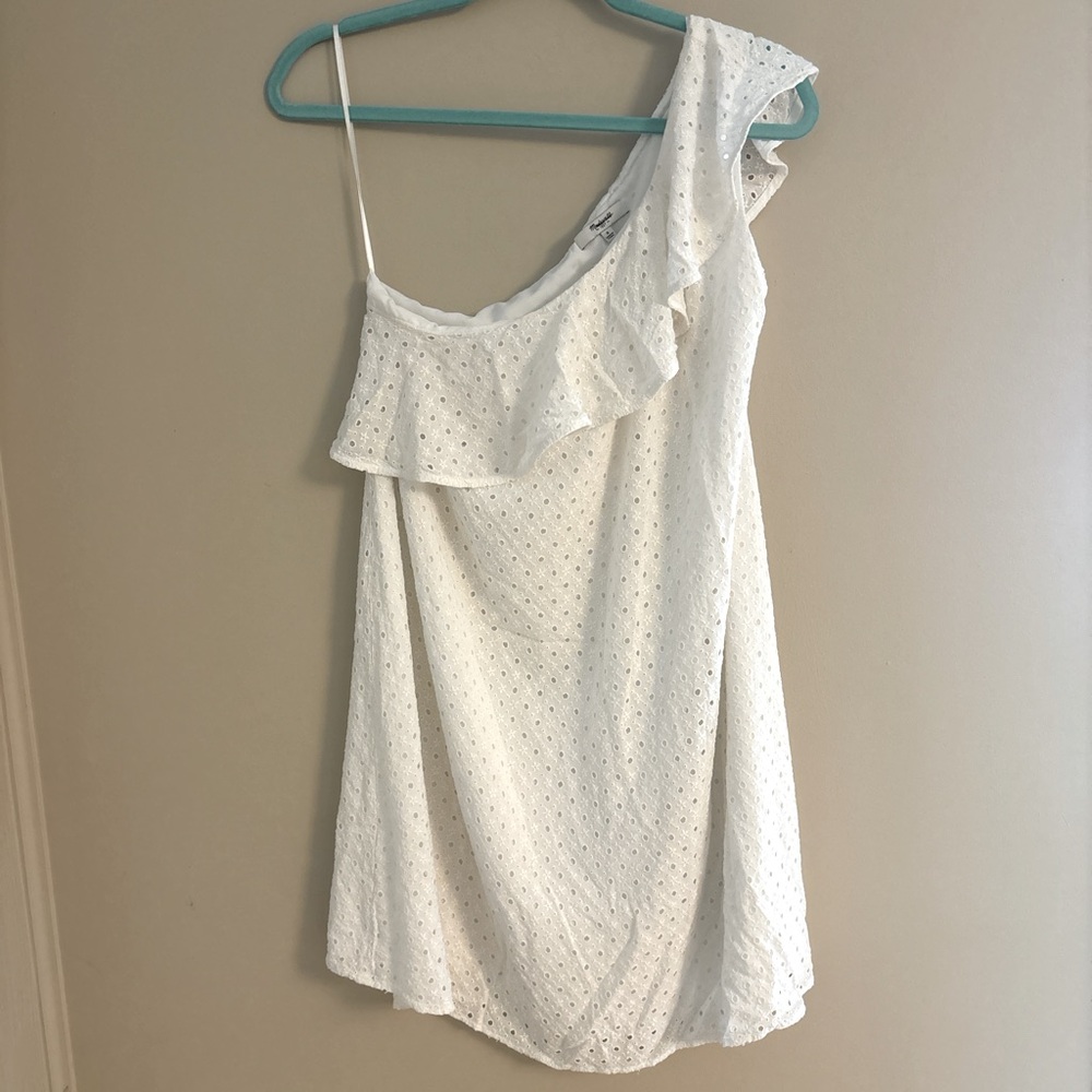 Madewell White Eyelet One-Shoulder Ruffle Mini Dress Size S
